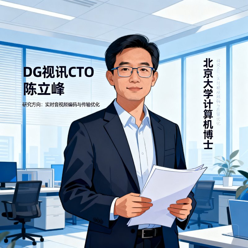 DG视讯CTO陈立峰，北京大学计算机博士，研究方向为实时音视频编码与传输优化。